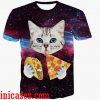 3d cat pizza full print graphic shirt two side
