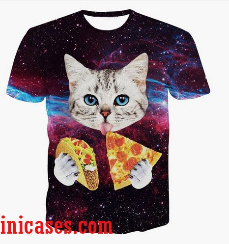 3d cat pizza full print graphic shirt two side