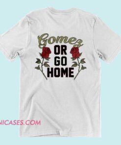 White T-shirt featuring black text that reads 