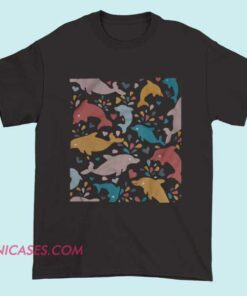 Bright-colored T-shirt featuring a vibrant dolphin graphic.