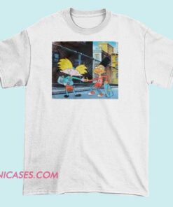 junk food hey arnold handshake T shirt A T-shirt featuring a fun graphic of the