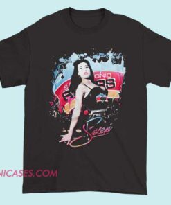 White T-shirt with black text that says "Selena Spurs" and a small graphic of a spurred boot.