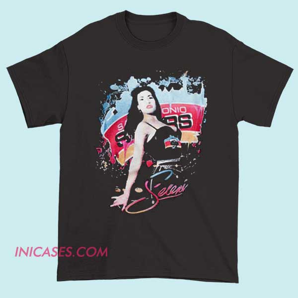 selena spurs T shirt White T-shirt with black text that says "Selena Spurs" and a small graphic of a spurred boot.