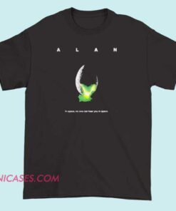 A T-shirt featuring Alan Alien, a playful or stylized alien character, with vibrant colors and fun design elements that capture a quirky extraterrestrial theme.