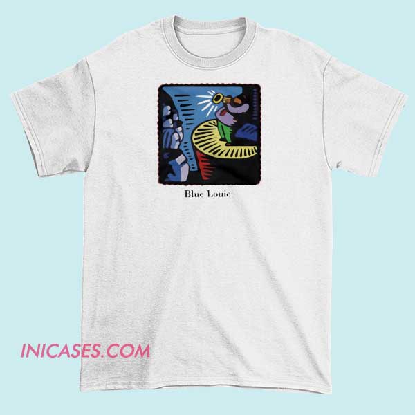 Blue Louie Pop Art T shirt A T-shirt featuring a vibrant pop art design of Blue Louie, with bold colors and graphic elements inspired by comic book art style.