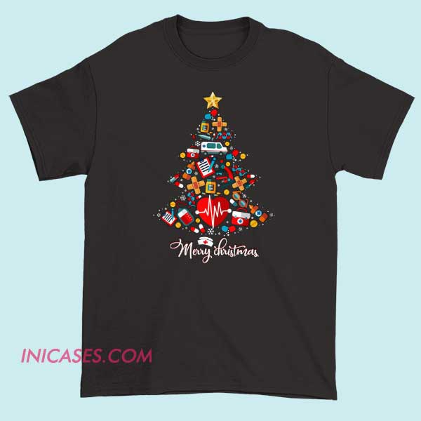 Merry Christmas Nurse T Shirt A holiday-themed T-shirt that says "Merry Christmas Nurse," featuring festive graphics like Christmas trees, snowflakes, or medical symbols, celebrating nurses during the Christmas season.