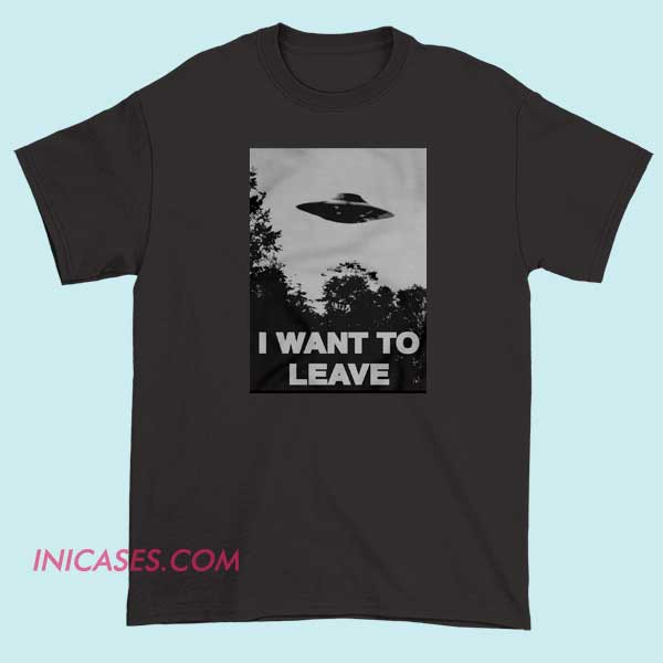 i want to leave T shirt A T-shirt with the message "I want to leave" printed on the front, expressing a desire to escape or take a break, in a casual style.
