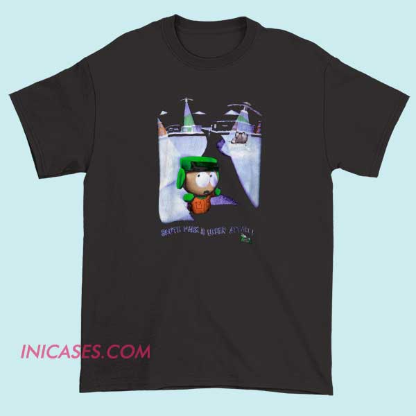 1998 South Park Is Under Attack T Shirt A T-shirt design featuring the text "South Park is Under Attack" from 1998, with bold lettering and imagery inspired by the show's satirical style, capturing the humor and rebellious spirit of the series.