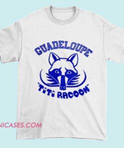 A adorable T-shirt featuring a cute illustration of Guadalupe Titi Raccoon, showcasing a charming, playful raccoon with vibrant details, perfect for animal lovers.