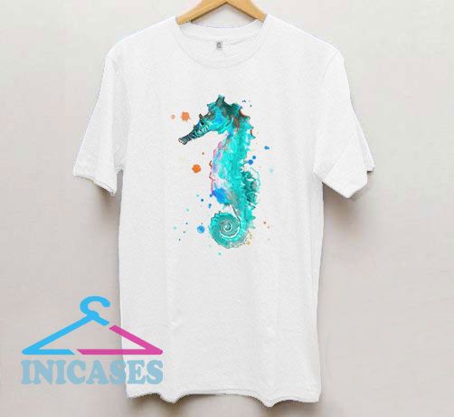 Blue Seahorse Watercolor T Shirt