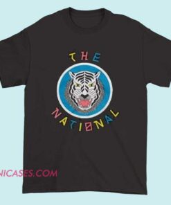 A T-shirt featuring a graphic of a tiger representing the National Tiger conservation effort, with bold lettering and vibrant colors, advertised as an affordable or budget-friendly option.
