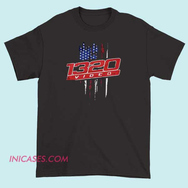 1320 Video American Flag T Shirt A T-shirt featuring the number "1320" alongside an American flag design, with bold lettering and patriotic imagery, representing American pride.
