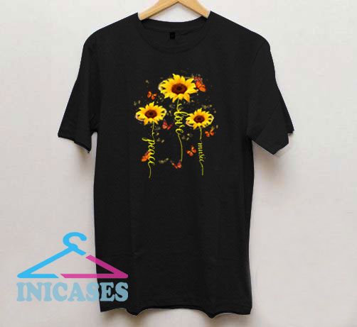 Peace Love Music Sunflower T Shirt
