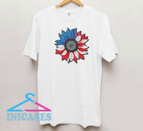 Red White Blue Sunflower Graphic T Shirt