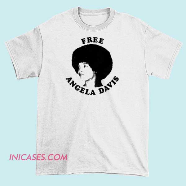 Free Angela Davis T Shirt A T-shirt with a graphic or text supporting Angela Davis, featuring her name and image or message promoting free Angela Davis activism.