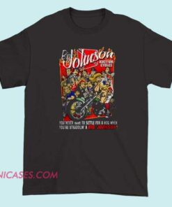 A T-shirt featuring the Big Johnson logo along with 