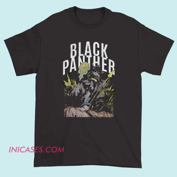 Black Panther Army T Shirt A black T-shirt featuring a graphic of the Black Panther from Marvel, with an army-inspired design that includes bold Panther imagery and military-style elements.
