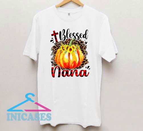 Womens Blessed Nana Pumpkin Leopard Plaid Thanksgiving T Shirt