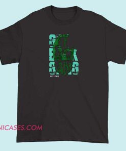 A T-shirt featuring the text 