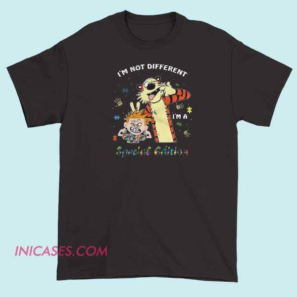 Autism Calvin And Hobbes Shirt A T-shirt featuring an illustration of Calvin and Hobbes with the word "Autism" included, showcasing a playful or supportive design related to autism awareness.