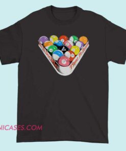 A stylish T-shirt featuring a billiards or pool theme, showcasing a design with pool balls, cues, or a billiards table, perfect for fans of the game.