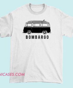 A T-shirt featuring the band name "Bombargo," with a graphic design that reflects their musical style, incorporating vibrant colors and artistic elements related to the band.