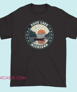 A T-shirt featuring a design or text related to Duck Lake in Michigan, possibly showcasing scenic or geographic elements associated with the area.