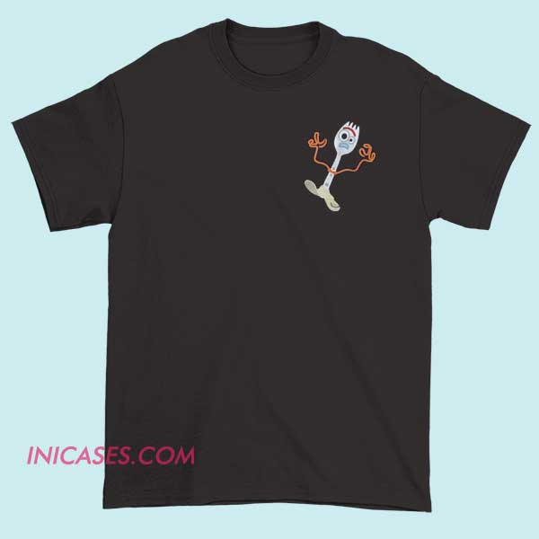 Forky Toy Story Pocket T shirt A T-shirt featuring Forky, the spork-turned-toy character from Toy Story, shown in a playful or adorable pose, inspired by the character's appearance.