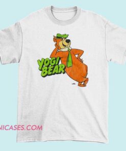 A T-shirt featuring the cartoon character Yogi Bear, showcasing a playful and colorful design of the classic animated bear from the Hanna-Barbera series.