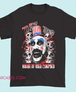 Captain Spaulding Clown Graphic Tee Shirt bold horror-inspired streetwear with soft cotton comfort and striking clown artwork for movie fans and cult-style lovers.