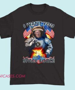 I Want You for Space Force Never Goon Trump Rifle Shirt — bold anti-Trump meme tee with vintage-inspired design, soft cotton fabric, and confident unisex streetwear style.