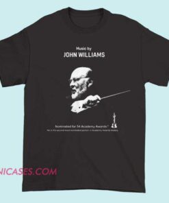 Music by John Williams Iconic Composer Tribute Shirt featuring bold cinematic design soft unisex cotton tee for film score, soundtrack, and celebrity shirt fans.