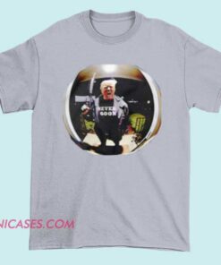 Never Goon Trump With Fisheye T-Shirt bold meme political streetwear tee with fisheye graphic design, anti-Trump slogan, and soft unisex cotton fit for aesthetic style.