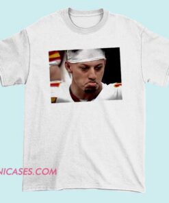 Funny Mahomes sad face shirt featuring a viral reaction photo meme. Humorous NFL parody t-shirt for football fans, sports humor lovers, and pop culture collectors who enjoy expressive athlete graphic tees.
