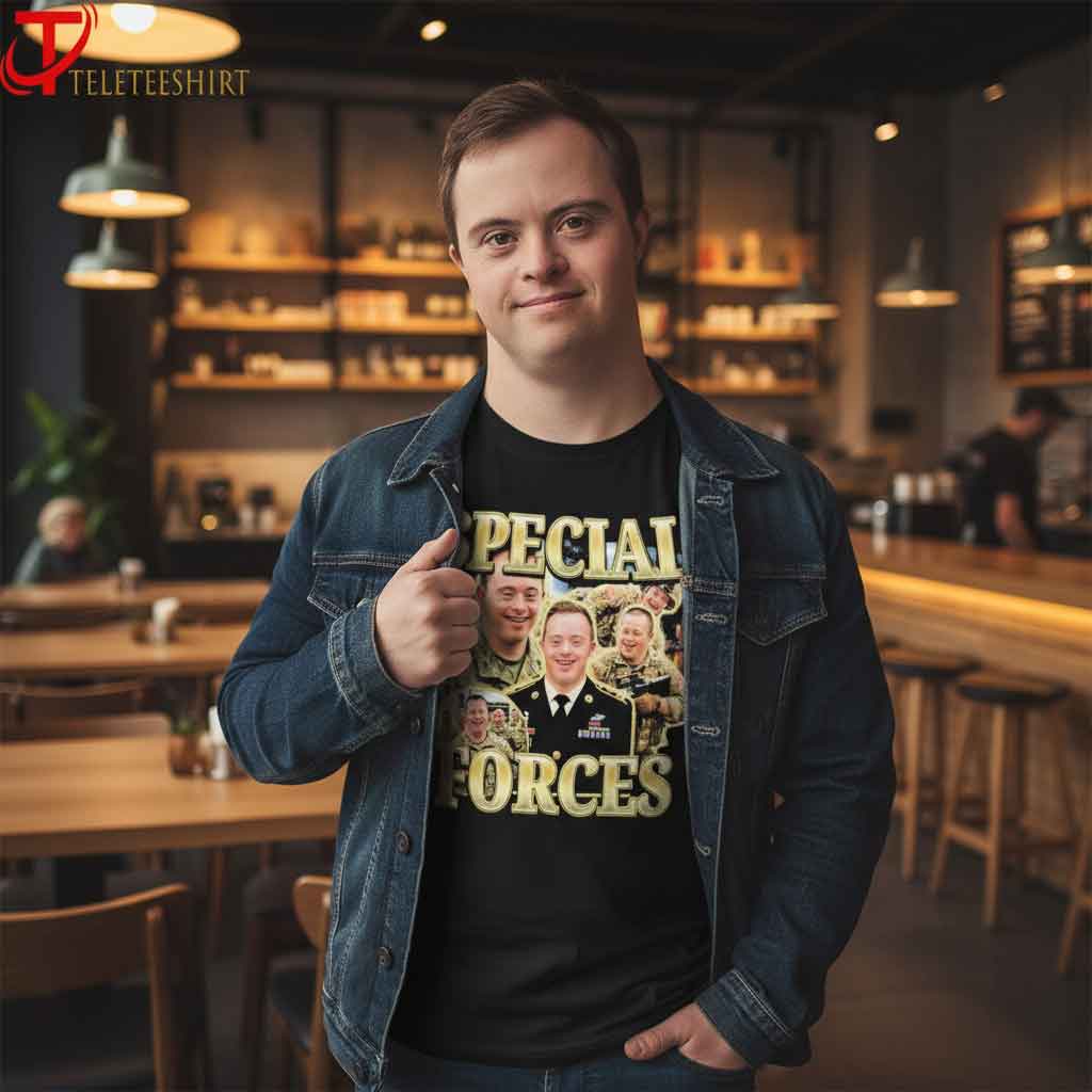 Graphic Photo Special Forces Down Syndrome Shirt Special Forces Down Syndrome awareness shirt featuring a bold graphic design symbolizing strength, inclusion, and advocacy. Support disability awareness, neurodiversity acceptance, and inclusive fashion with this meaningful graphic tee.
