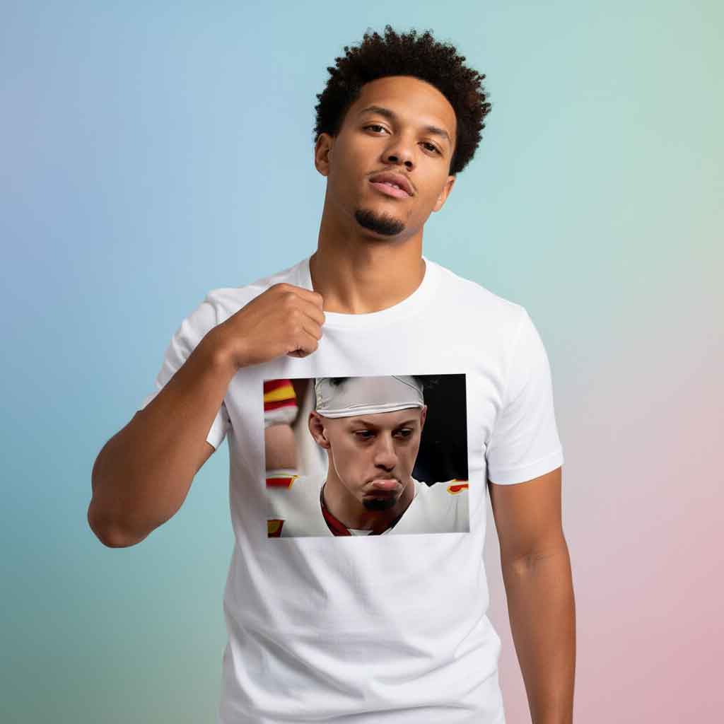 Funny Photo Mahomes Sad Face Shirt Funny Mahomes sad face shirt featuring a viral reaction photo meme. Humorous NFL parody t-shirt for football fans, sports humor lovers, and pop culture collectors who enjoy expressive athlete graphic tees.