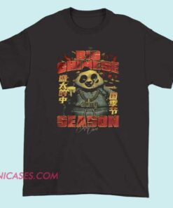 Panda smoking graphic t-shirt featuring a bold panda illustration with streetwear attitude, inspired by Big Chinese Season style, perfect for meme culture fans, urban fashion lovers, and edgy graphic tee collectors.