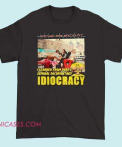 Idiocracy portrait parody shirt inspired by the cult classic satire film, documentary-style graphic tee for movie fans, pop culture humor t-shirt with retro design and casual streetwear vibe
