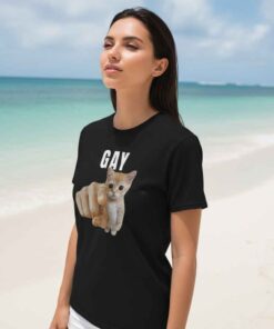 Alternative view of Gay Pointing Meme Cat Illustration Shirt