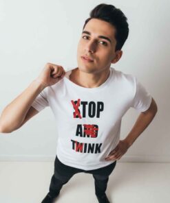 Funny Text Not Stop and Think Shirt Funny “Not Stop and Think” text T-shirt featuring minimalist sarcastic typography, ironic humor design, casual unisex graphic tee for meme lovers, witty quote fans, and everyday streetwear style