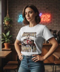 Robert Downey Syndrome graphic photo shirt featuring a bold parody-style celebrity inspired image, combining meme culture, pop culture humor, and expressive graphic tee design for casual streetwear fans.