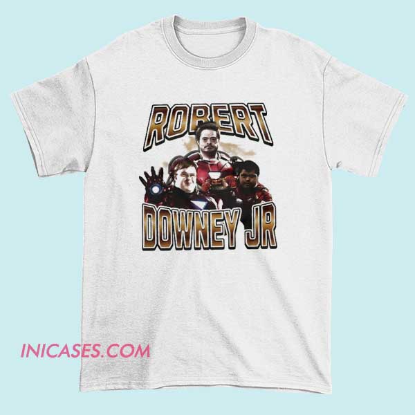 Robert Downey Syndrome Graphic Photo Shirt Robert Downey Syndrome graphic photo shirt featuring a bold parody-style celebrity inspired image, combining meme culture, pop culture humor, and expressive graphic tee design for casual streetwear fans.