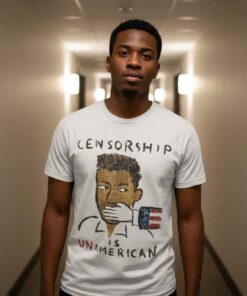 Vintage cartoon “Censorship Is Unamerican” shirt with retro illustration, free speech graphic t shirt, political cartoon style apparel, freedom of expression streetwear design