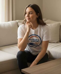 Vintage Logo Design Nathan’s Airport shirt featuring a retro-inspired airport-style logo graphic, perfect for travel lovers, aviation fans, classic typography enthusiasts, and casual streetwear graphic tee collectors.