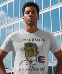 Vintage cartoon “Censorship Is Unamerican” shirt with retro illustration, free speech graphic t shirt, political cartoon style apparel, freedom of expression streetwear design