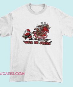 Vintage Christmas Santa We’re on Strike shirt with retro cartoon illustration, funny holiday graphic t shirt, sarcastic Santa Claus apparel, vintage Xmas humor streetwear design