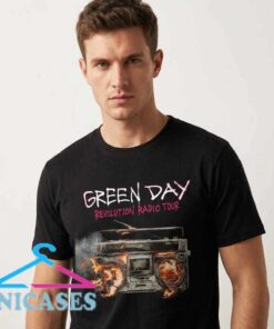 Green Day Revolution Radio tour boombox shirt, black cotton graphic t-shirt, punk rock inspired tour design, unisex short sleeve shirt, sizes S to 2XL, Inicases apparel