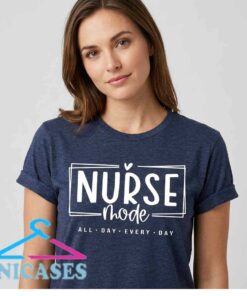 Nurse Mode Daily typography healthcare shirt, black cotton graphic t-shirt, nursing inspired text design, unisex short sleeve shirt, sizes S to 2XL, Inicases apparel
