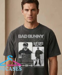 Retro Spotify waveform Bad Bunny poster tee, black cotton graphic t-shirt, music inspired soundwave design, unisex short sleeve shirt, sizes S to 2XL, Inicases apparel
