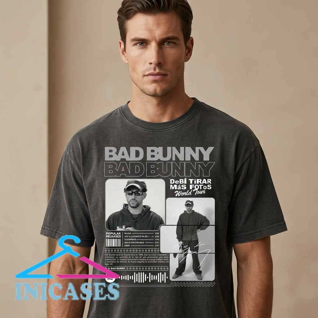 Retro Spotify Waveform Bad Bunny Poster Design Retro Spotify waveform Bad Bunny poster tee, black cotton graphic t-shirt, music inspired soundwave design, unisex short sleeve shirt, sizes S to 2XL, Inicases apparel